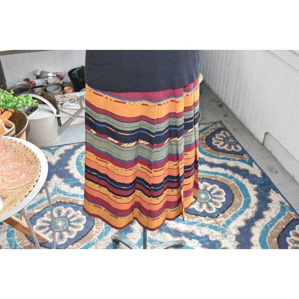 Vintage Pleated Tribal Skirt Colorful-Lined Striped Made in England Size Small